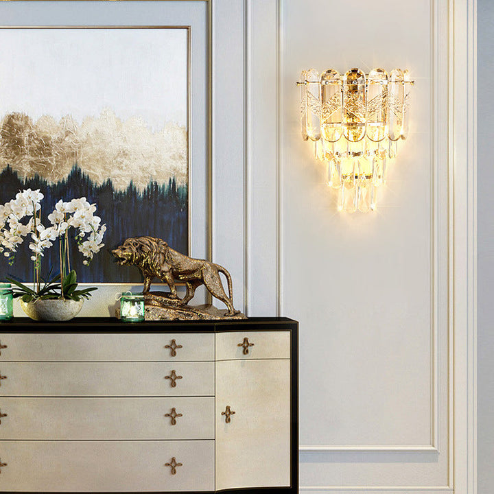 Moderne Luxus Brilliant Crystal Stack Eisen 2-Licht Wandleuchte Lampe für Wohnzimmer 
