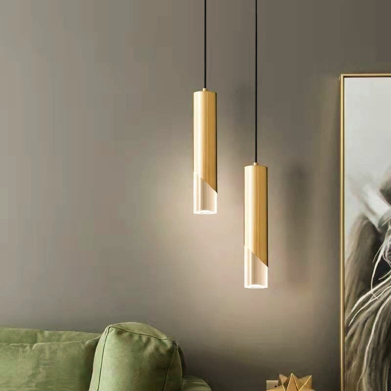 Lustre à LED en acrylique et fer cylindrique long moderne minimaliste pour chambre 