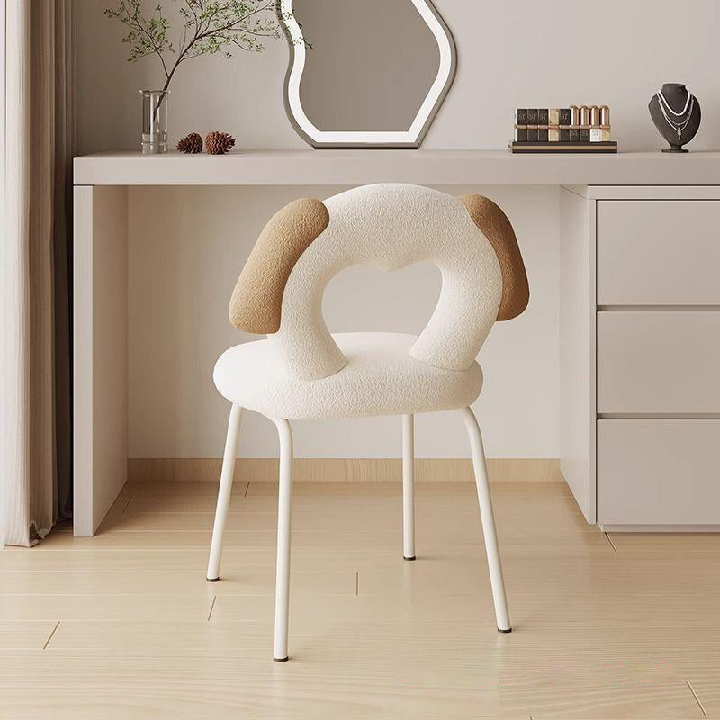 Modern Art Deco Hollow Dog Square Sherpa Fabric Wood Metal Vanity Stool Backrest Armless For Bedroom