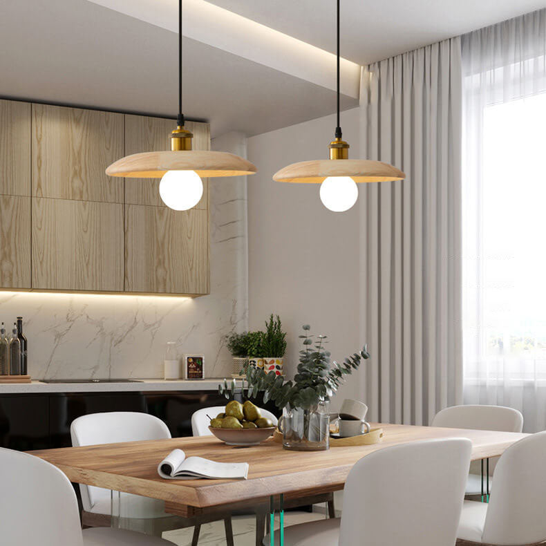 Nordic Modern Minimalist Solid Wood Disc 1-Light Pendant Light