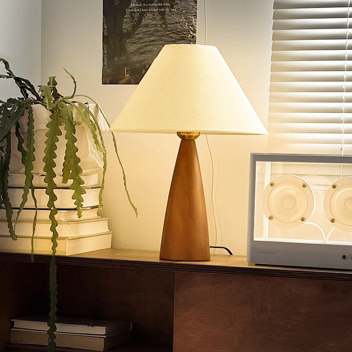 Lámpara de mesa de 1 luz de madera maciza contemporánea retro con tela de PVC para dormitorio 