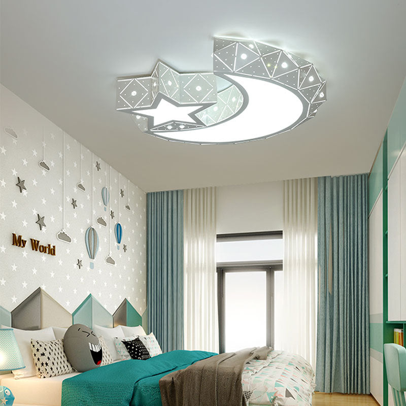 Zeitgenössische kreative Stern Mond Eisen Acryl LED Unterputz Deckenleuchte für Schlafzimmer 