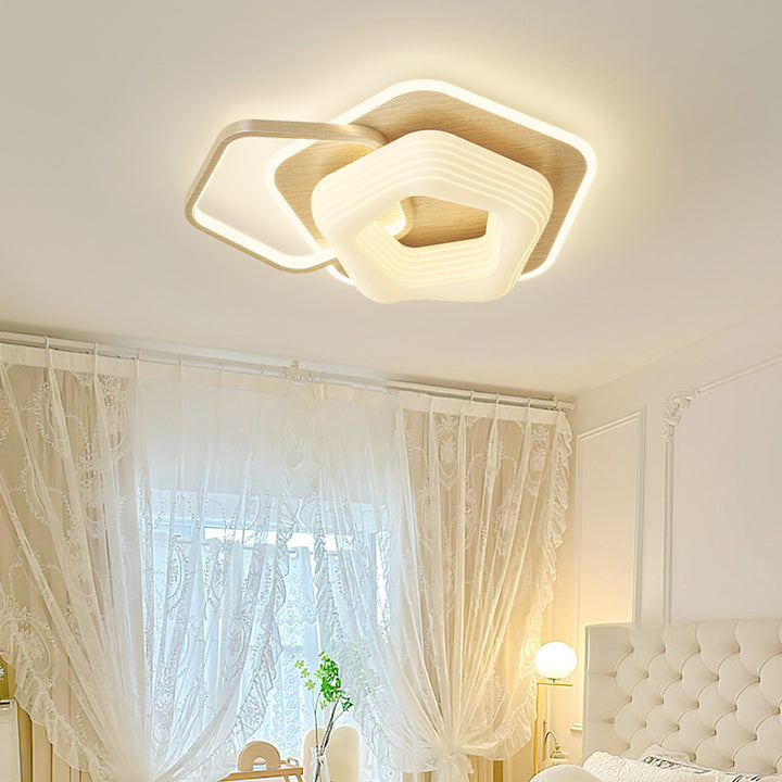 Lustre Plafonnier LED Rond en Métal Nordique Contemporain avec Motif de Fleurs et Triangle pour Chambre 