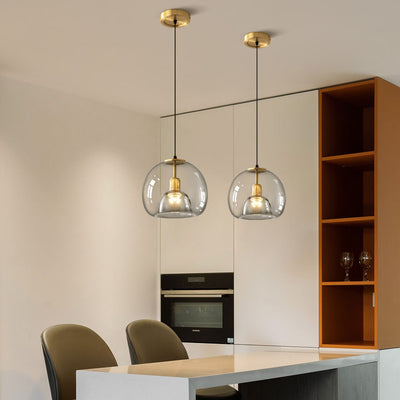 Contemporary Scandinavian Round Copper Glass 1/3 Light Island Light Chandelier For Dining Room