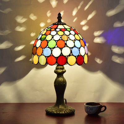 Lámpara de mesa de 1 luz de vidrio de aluminio con cúpula tradicional Tiffany para sala de estar 