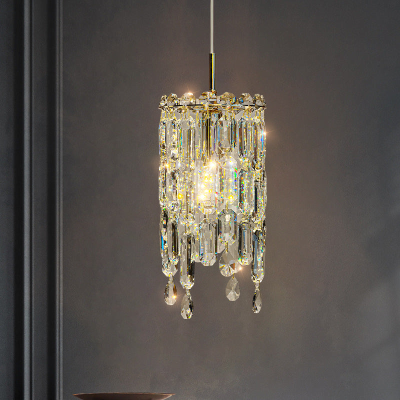 Lustre Contemporain de Luxe Éblouissant en Cristal Clair Prismatique à 1 Lumière pour Salon 