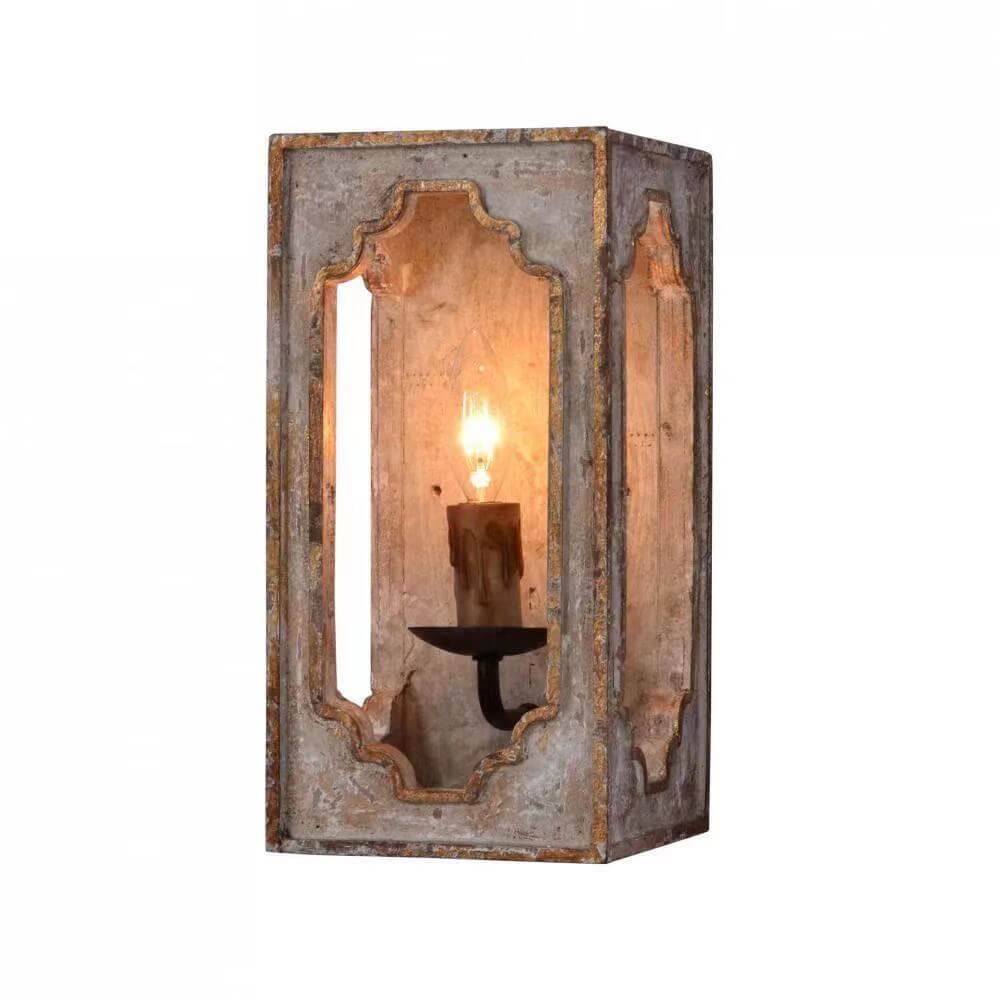 Applique murale rectangulaire en bois à 1 lumière de style rétro country français 