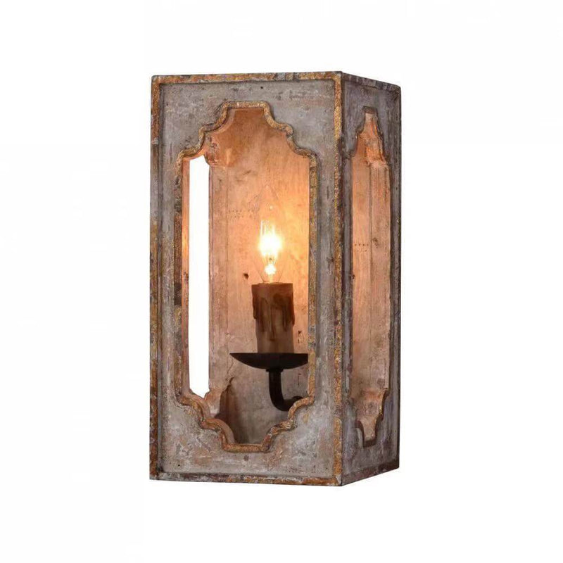Französischer Landhausstil Retro Rechteckige Holz 1-Licht Wandleuchte 