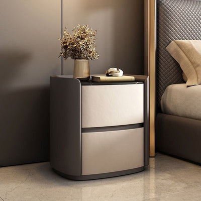 Table de nuit en bois avec cuir en microfibre elliptique à la simplicité moderne à 2 tiroirs pour le chevet 