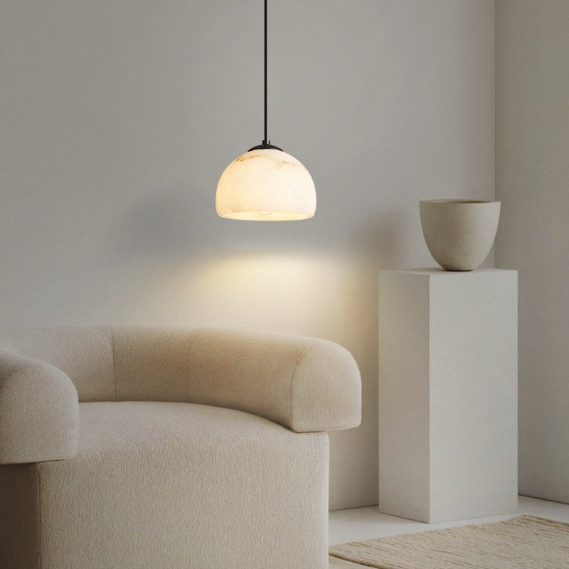 Lumière Suspendue Moderne Minimaliste Cylindre Cône Demi-Ronde en Cuivre et Pierre à 1 Ampoule Pour Chambre 