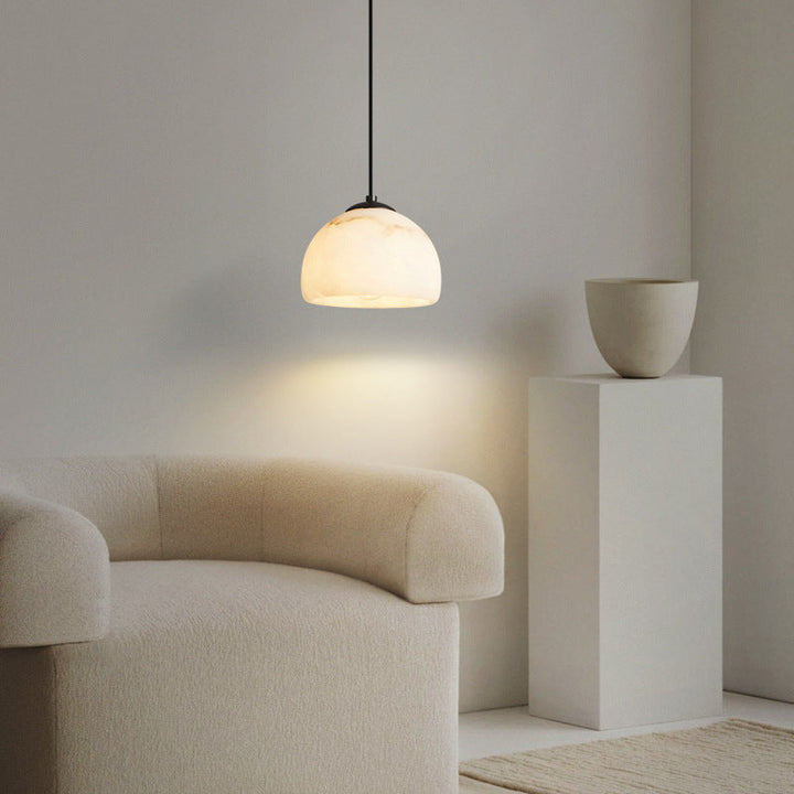 Lumière Suspendue Moderne Minimaliste Cylindre Cône Demi-Ronde en Cuivre et Pierre à 1 Ampoule Pour Chambre 