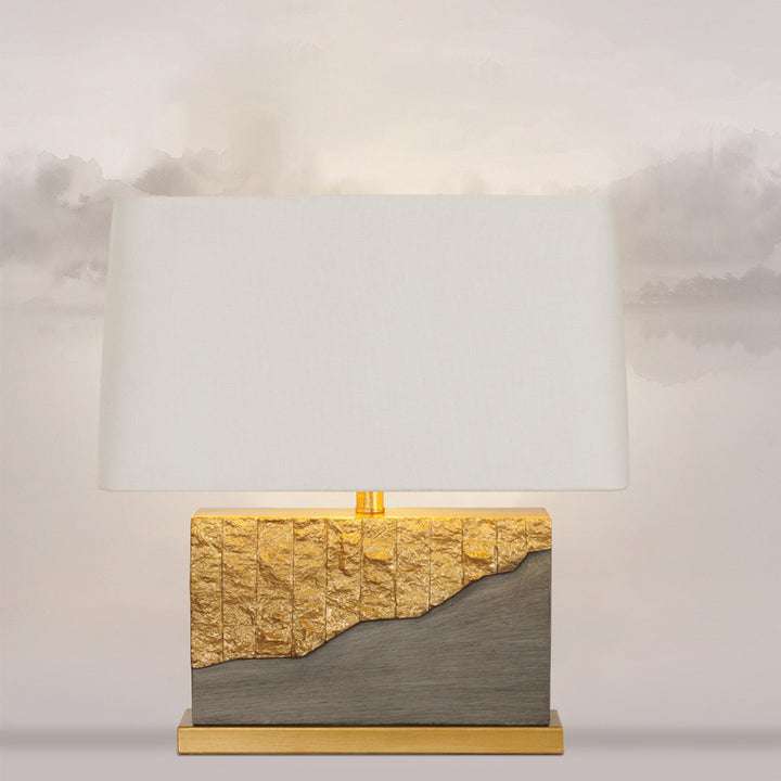 Lampe de table contemporaine rectangulaire trapézoïdale en tissu peint et matériel en ciment à 1 lumière pour chambre 