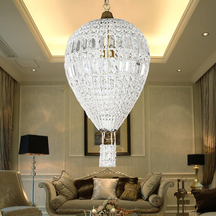 French Vintage Hot Air Balloon Crystal 3-Light Chandelier