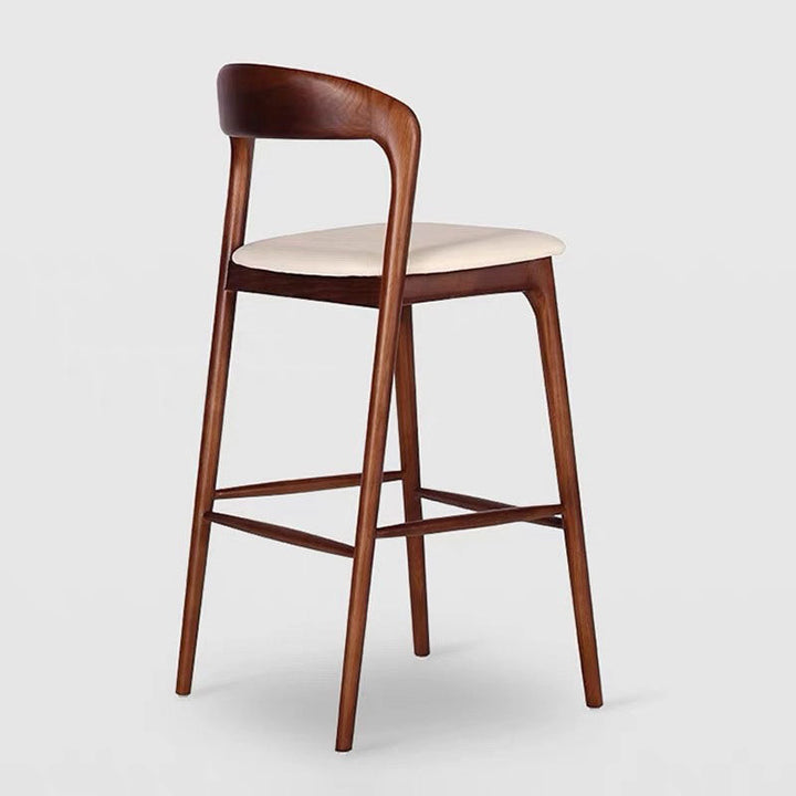Tabouret de bar contemporain rétro à cadre carré en bois massif, revêtu de similicuir, dossier bas et repose-pieds pour salle à manger 