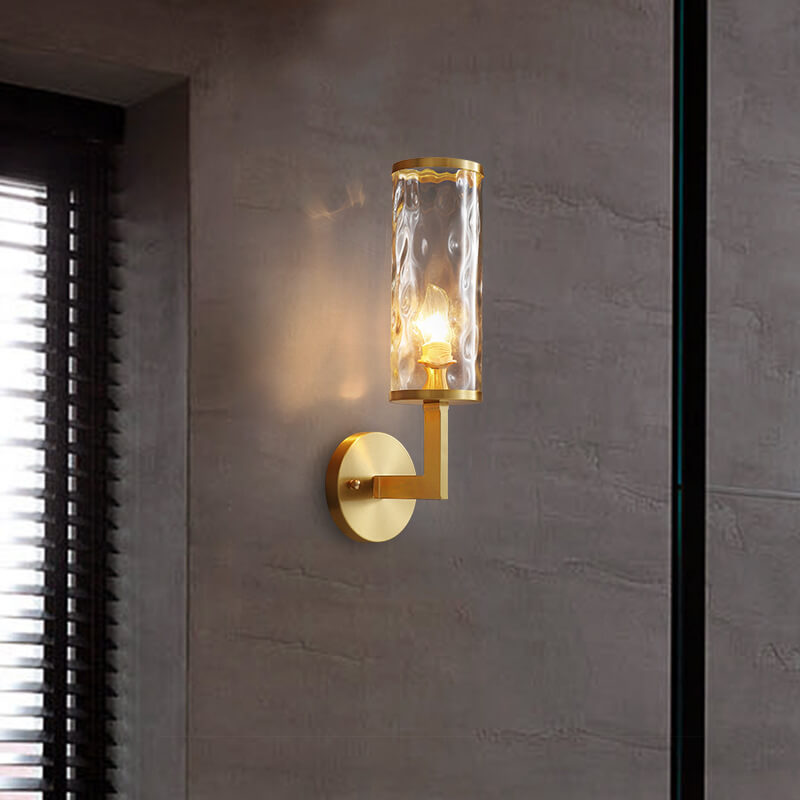 Modern Luxury Textured Glass Column Brass 1-Light Wall Sconce Lamp for Living Room