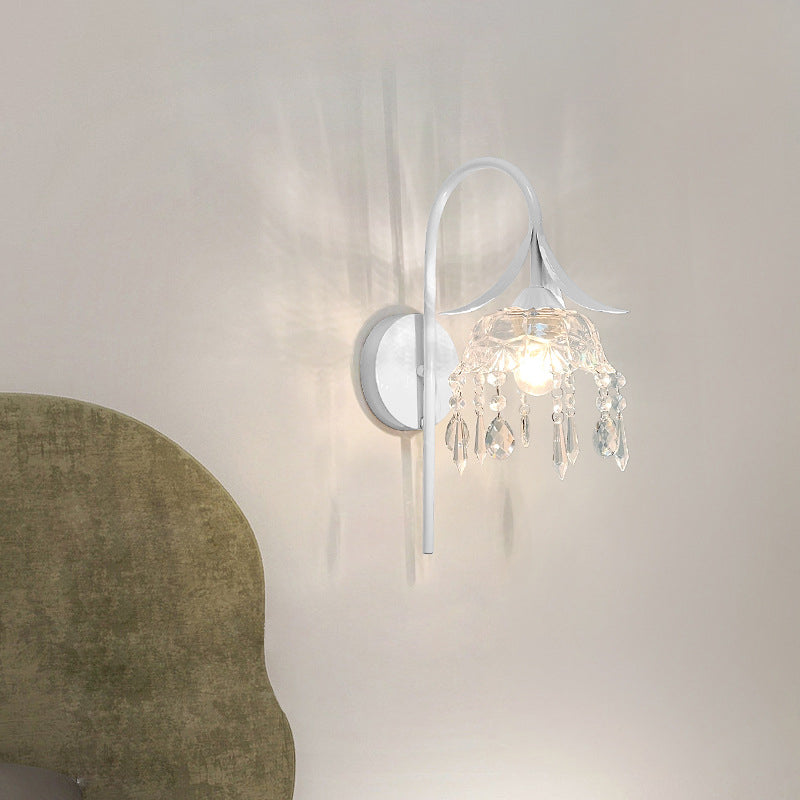 Zeitgenössische kreative Eisen Lotus Blume Glas Schatten Kristall 1-Licht Wandleuchte Lampe für Wohnzimmer 