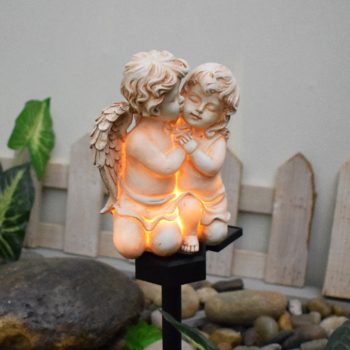 Traditional Vintage Solar Waterproof Angel Plastic Resin LED Outdoor Ground Plug Light For Garden
