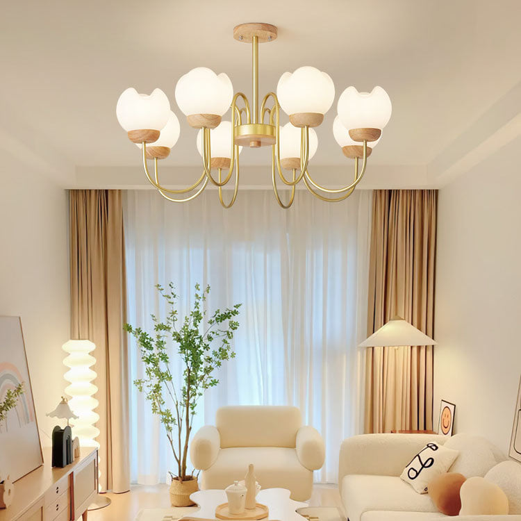 Modern Mid-Century Floral Metal Rubberwood Rotomolded 3/5/8 Light Chandelier For Living Room