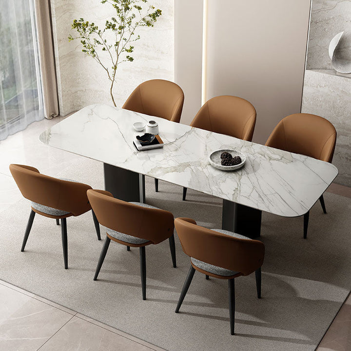 Modern Luxury Square Carbon Steel Faux Leather Foam Dining Chair Backrest For Dining Room