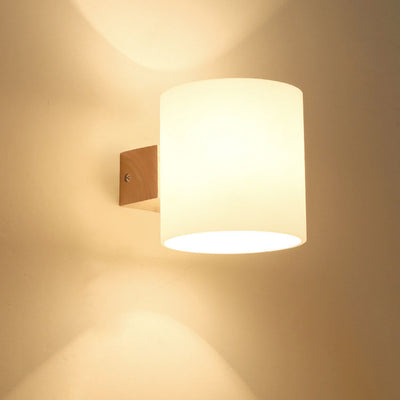 Modern Warm Cylindrical Rubber Wood Glass 1/2 Light Wall Sconce Lamp