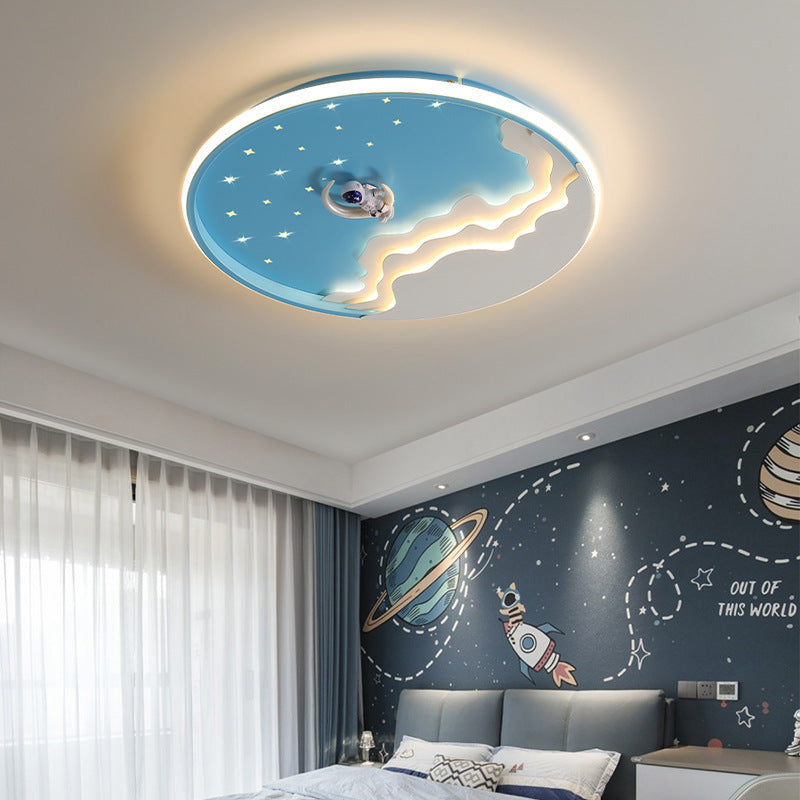 Lustre Plafonnier LED Rond Nuage Astronaute en Fer Créatif Contemporain pour Chambre d&
