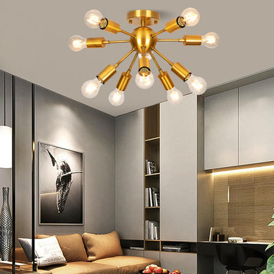 Modern Golden Glamour Iron-Finished Frame Glass 10-Light Chandelier