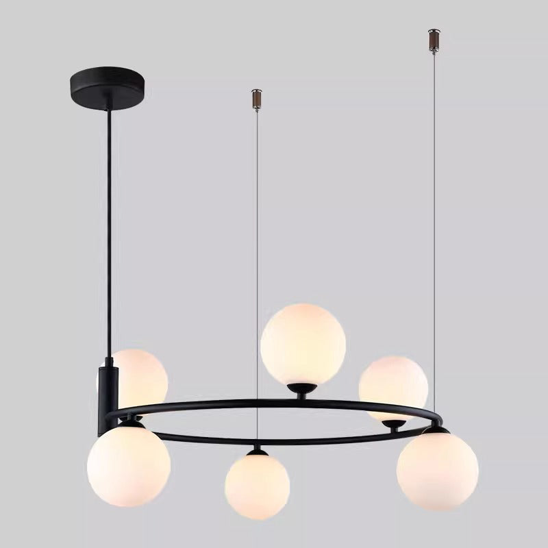 Moderner Mid-Century Eisen Kugelglasschirm 4/6-Licht Kronleuchter für Wohnzimmer 