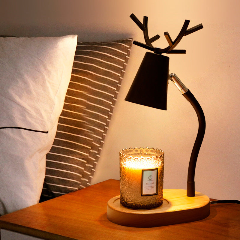 Lámpara de mesa ajustable de cera derretida de 1 luz con base de madera maciza y astas de hierro creativas japonesas 