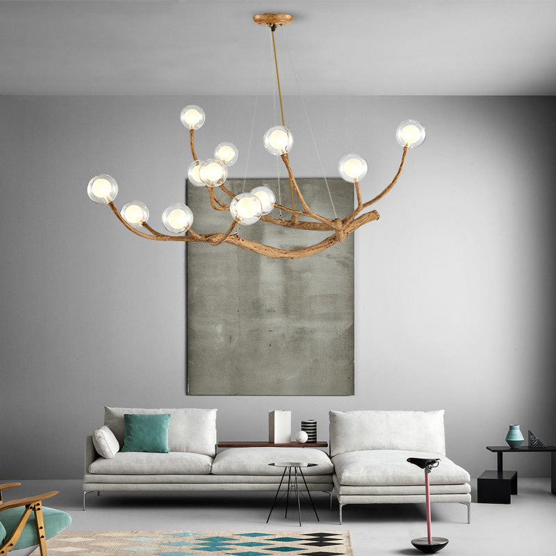 Contemporary Creative Ball-in-Ball Tree Branch Hardware Glass 8/12/16/20-Light Chandelier For Living Room