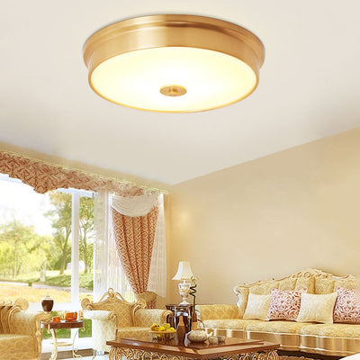 Modern Luxury Round All Copper Glass 3/4 Light Flush Mount Ceiling Light For Bedroom