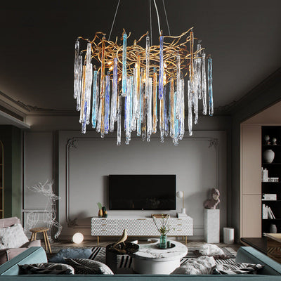 Contemporary Luxury Crystal Branch Glass Aluminum Iron 6/8/10 Light Chandelier For Bedroom