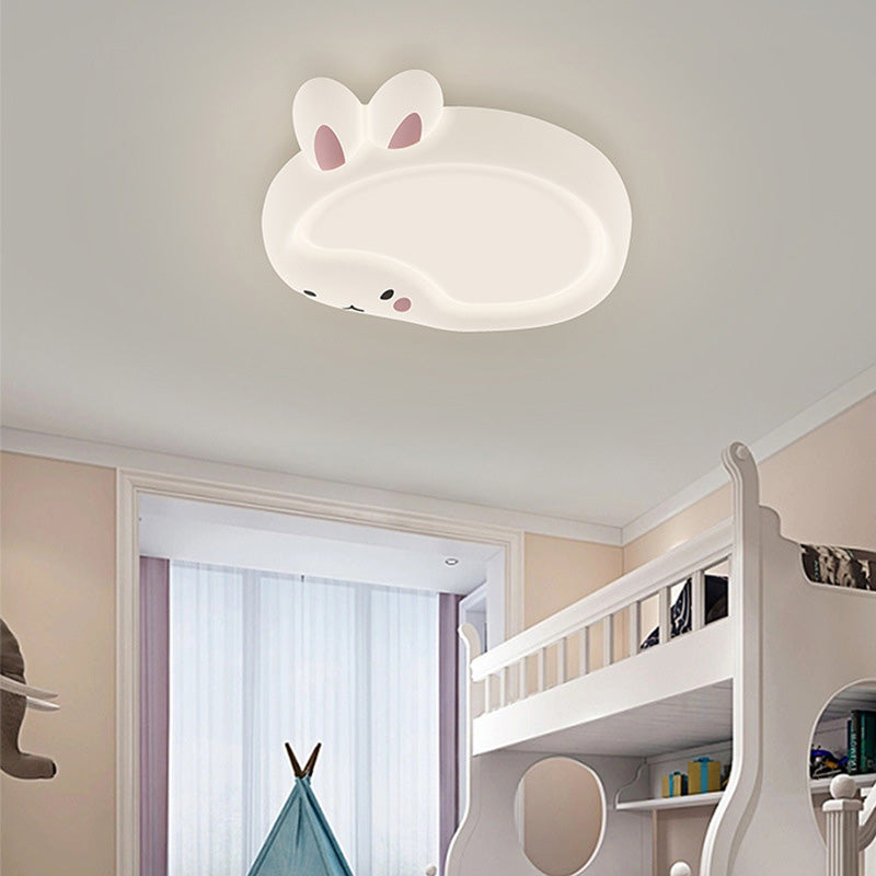 Modern Art Deco Bunny Bear PC Iron LED Flush Mount Ceiling Light For Bedroom