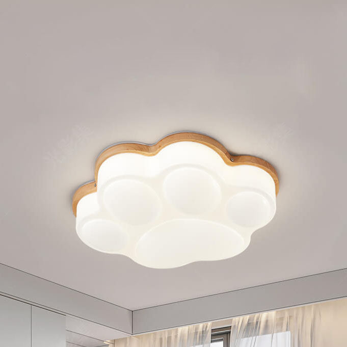 Nordic Creative Cat Paw Design Wood PE LED Flush Mount Ceiling Light