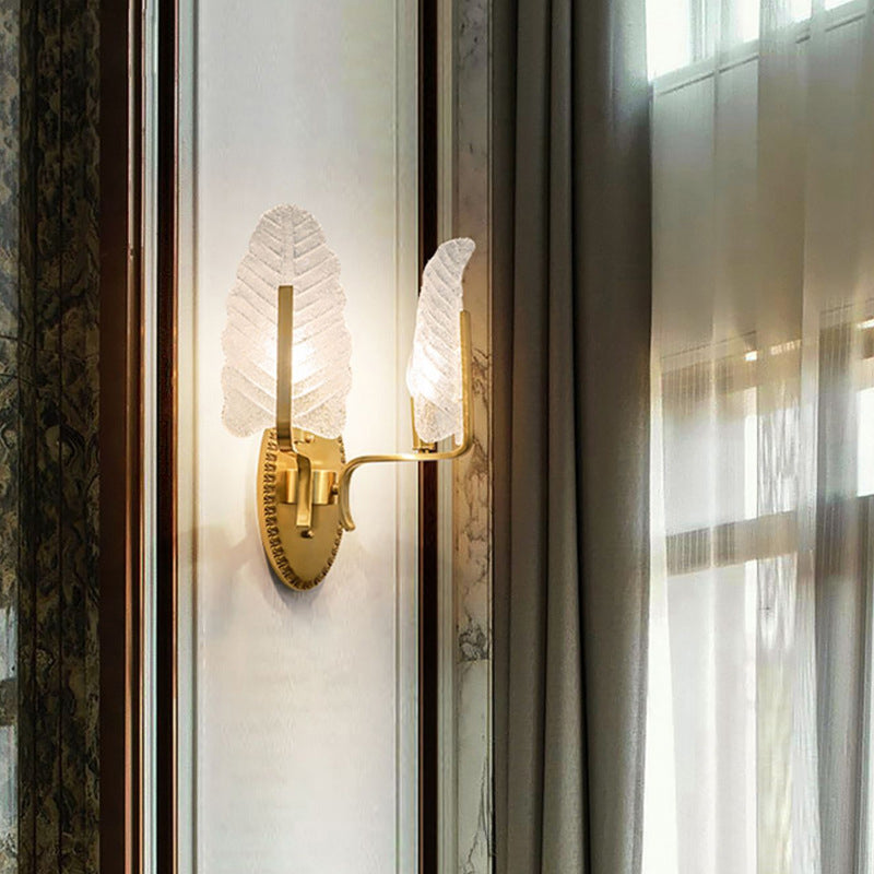 Zeitgenössische Luxus Kupfer Glas Lassen Banana Leaf 1/2 Licht Wand Leuchte Lampe Für Wohnzimmer