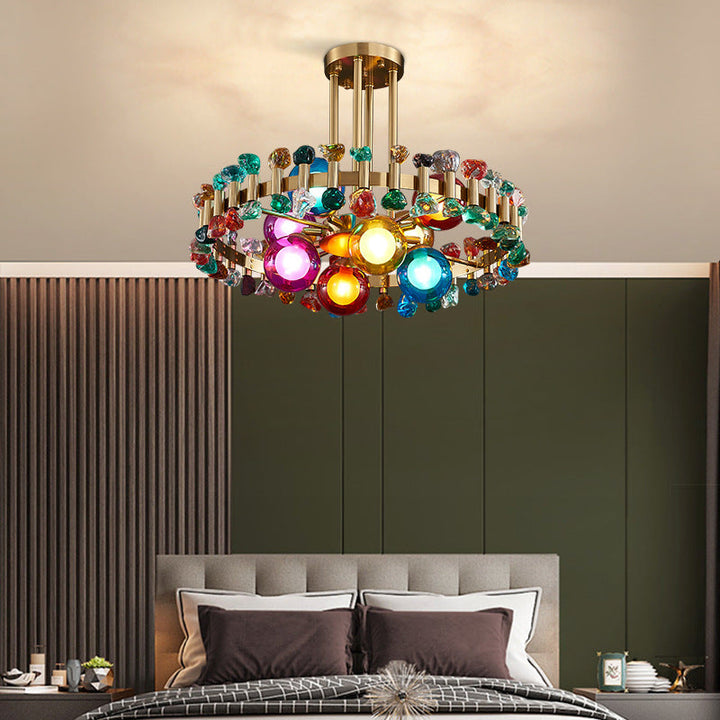 Moderner Luxus Gold Finish Rahmen Bunte Glas Schatten 6/8/10-Licht Kronleuchter Für Wohnzimmer 