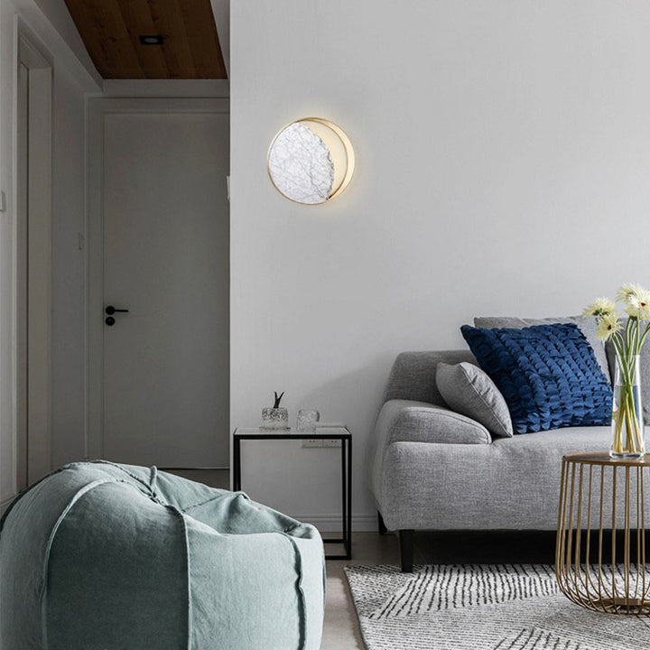 Aplique de pared LED con anillo de metal de mármol nórdico contemporáneo para dormitorio 