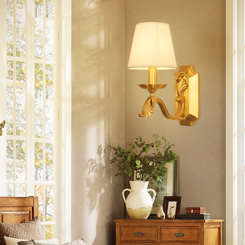Lámpara Aplique de Pared de Cúpula de Cobre de Lujo Moderno de Tela 1/2-Luz para Sala de Estar 