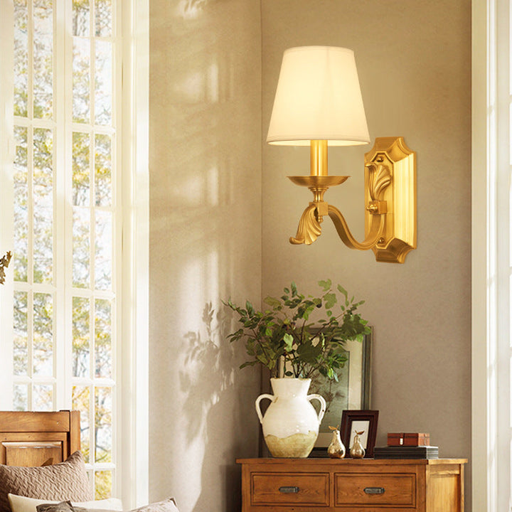Lámpara Aplique de Pared de Cúpula de Cobre de Lujo Moderno de Tela 1/2-Luz para Sala de Estar 