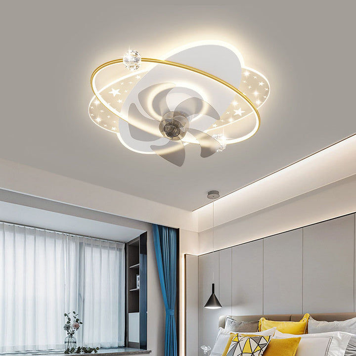 Ventilador de techo con luz LED de montaje semiempotrado de hierro acrílico contemporáneo redondo cuadrado para dormitorio 