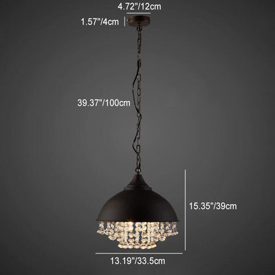 Zeitgenössische industrielle runde Kuppel Kristall Eisen 1-Licht Pendelleuchte für Wohnzimmer 