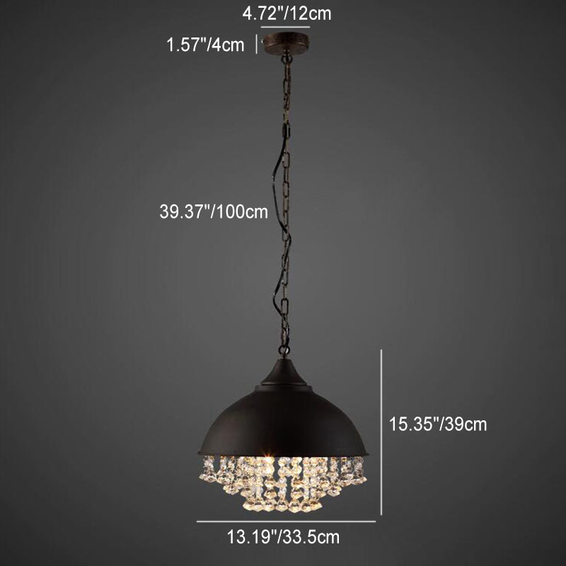 Zeitgenössische industrielle runde Kuppel Kristall Eisen 1-Licht Pendelleuchte für Wohnzimmer 