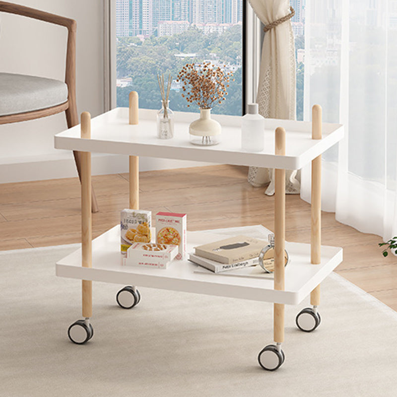 Table basse moderne minimaliste carrée en PP avec plateau en bois massif et métal à 2 étagères pour salon 