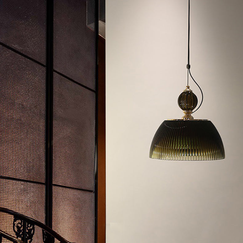 Zeitgenössische nordische gerippte Glasschalen-Pendelleuchte mit 2 Lichtern für das Wohnzimmer 