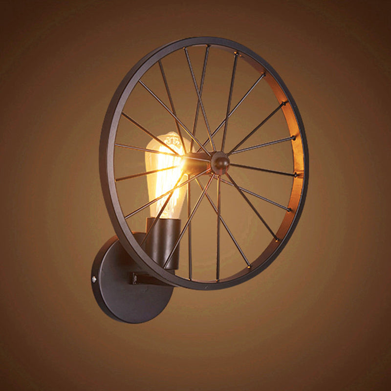 Zeitgenössische industrielle runde Rad Eisen Glas 1-Licht Wandleuchte Lampe für Wohnzimmer