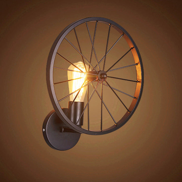 Zeitgenössische industrielle runde Rad Eisen Glas 1-Licht Wandleuchte Lampe für Wohnzimmer