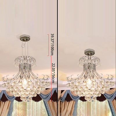 Lustre à 4 lumières avec cadre argenté et boule de cristal raisin de luxe moderne pour salon 