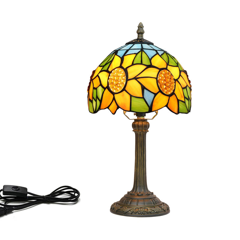 Traditionelle Tiffany-Tischlampe in Sonnenblumen-Regenschirmform aus Kunstharzglas mit 1 Licht für Schlafzimmer 