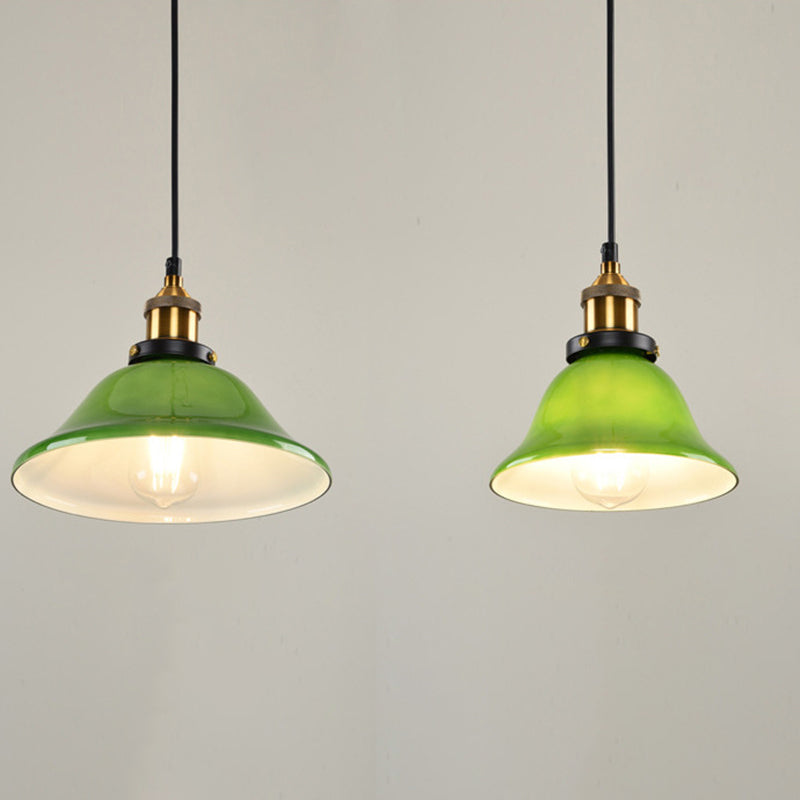 Pantalla de vidrio ahumado verde esmeralda retro contemporánea de 1 luz para lámpara colgante para comedor 