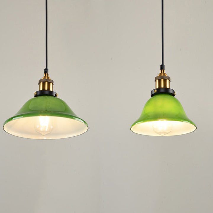 Pantalla de vidrio ahumado verde esmeralda retro contemporánea de 1 luz para lámpara colgante para comedor 