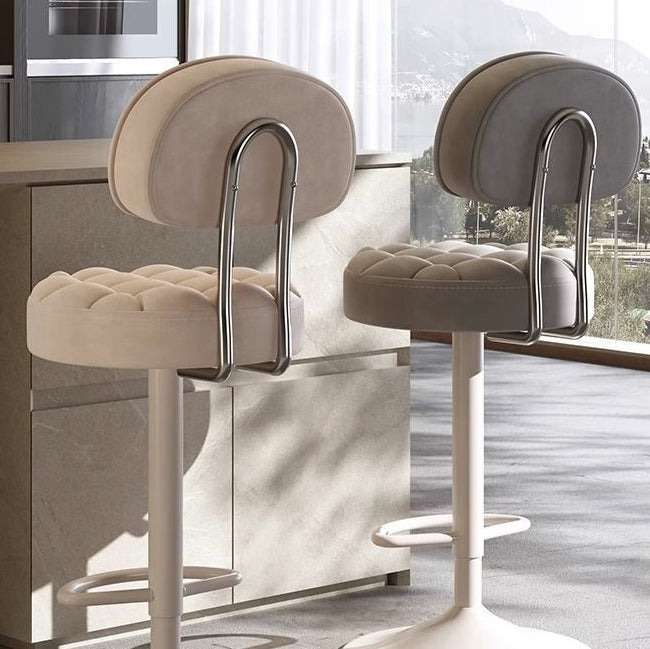 Contemporary Scandinavian Round Steel PU Leather Height Adjustable Bar Stool For Kitchen